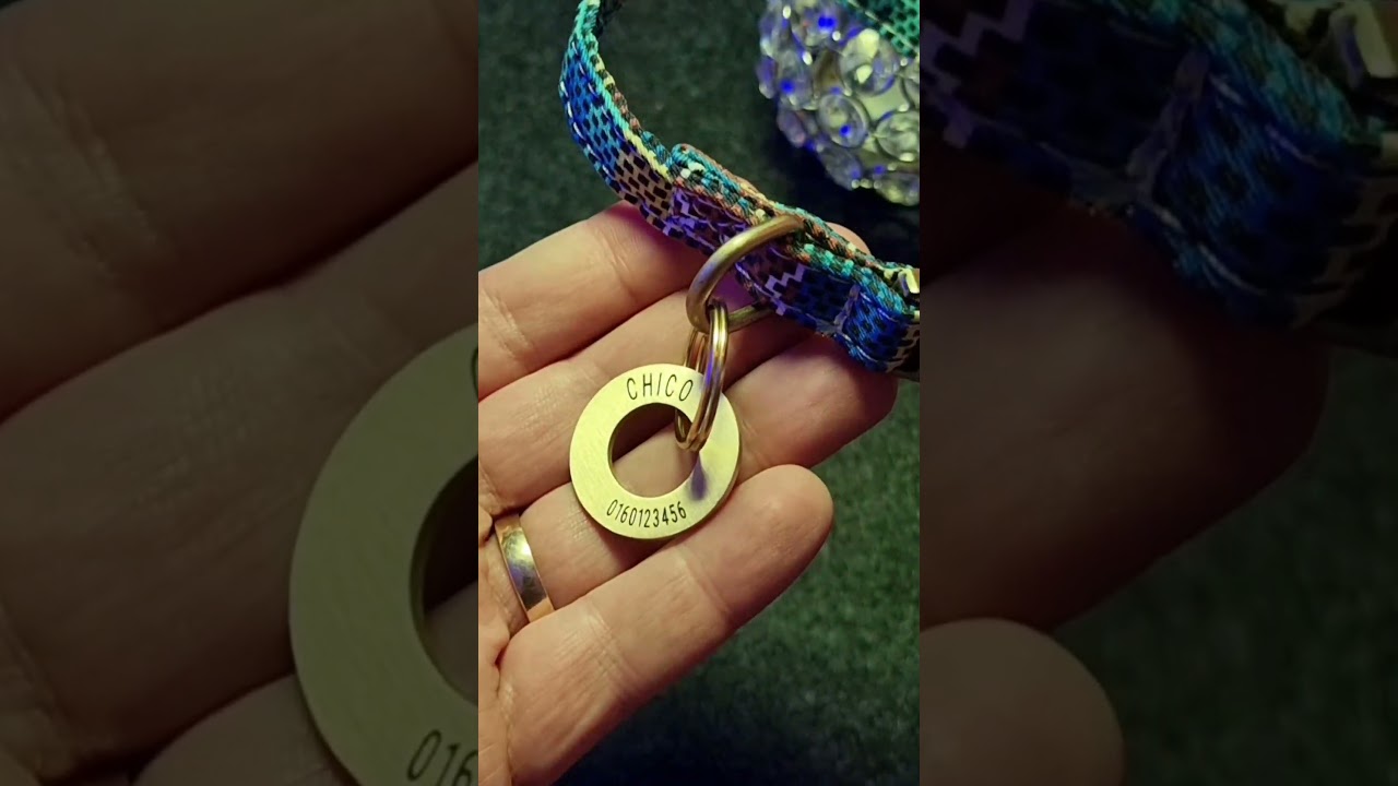 Coole Ringf&ouml;rmige Hundemarke mit Gravur Messing geb&uuml;rstet, 30mm