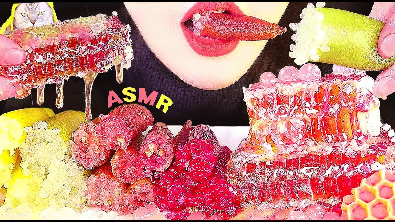 ASMR, finger Lime, соты, Mukbang, звуки еды, приятные хрустящие звуки боба,