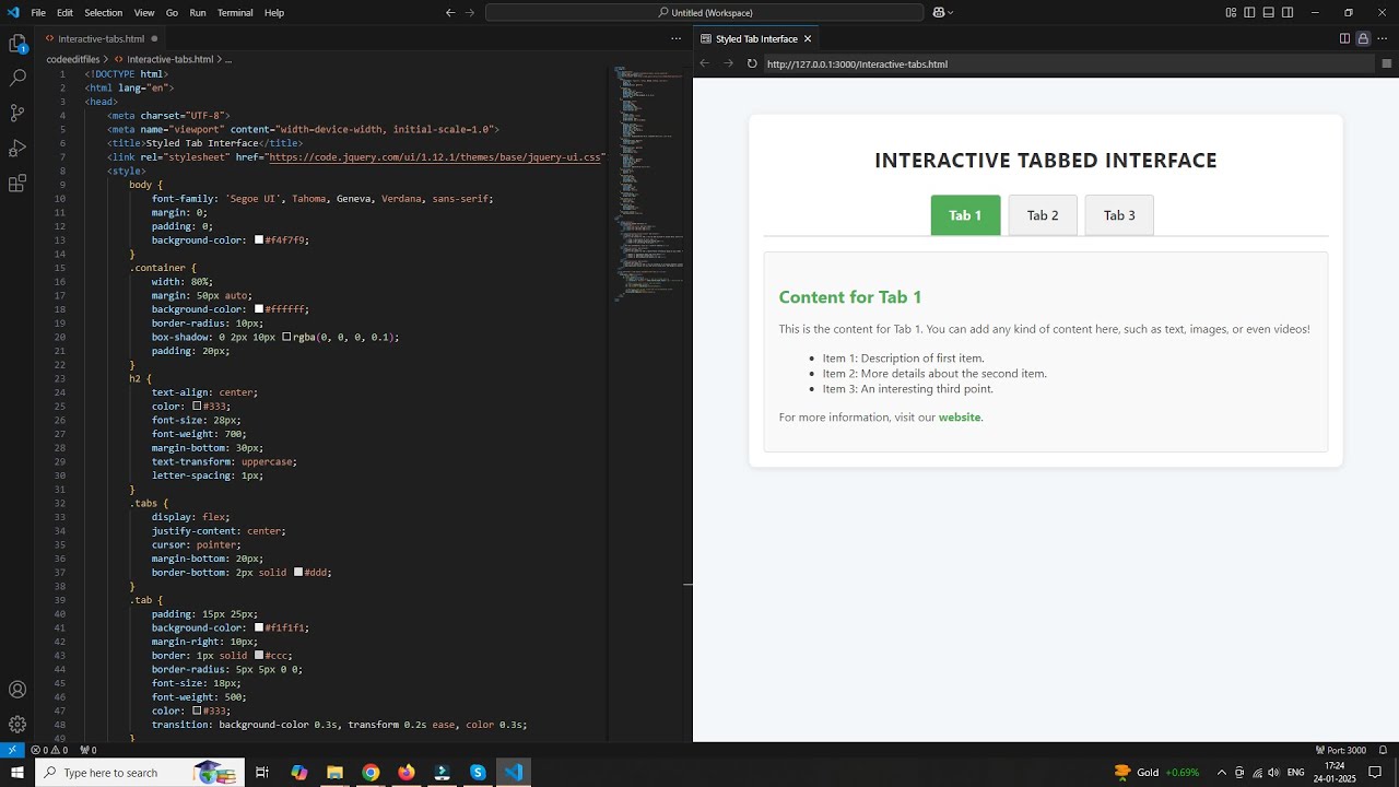 Styled Tabbed Interface with HTML, CSS, and jQuery | Step-by-Step Guide