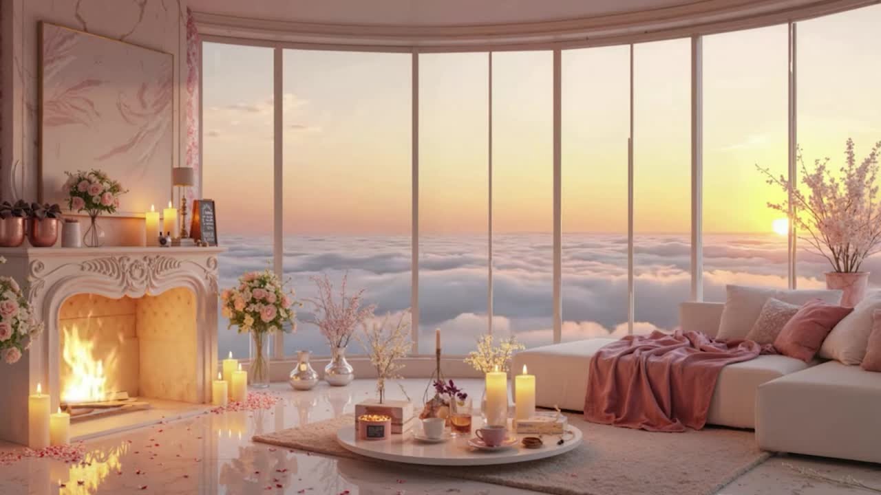 Cozy Cloud Room Ambience LIVE 🌅🕯️ | Fireplace Sounds • Stress Relief • Deep Sleep