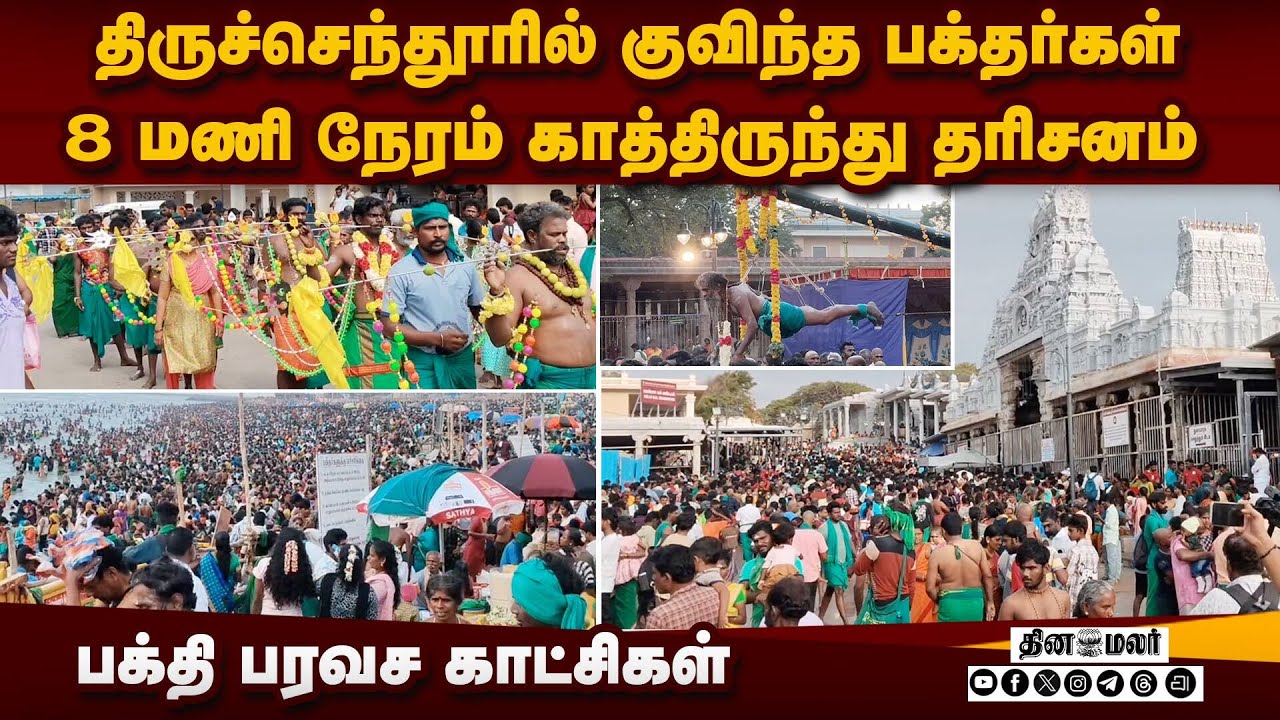 செந்தூர் முருகனை தரிசிக்க கடலென திரண்ட பக்தர்கள்  | Thiruchendur murugan temple | devotees Thaipusam