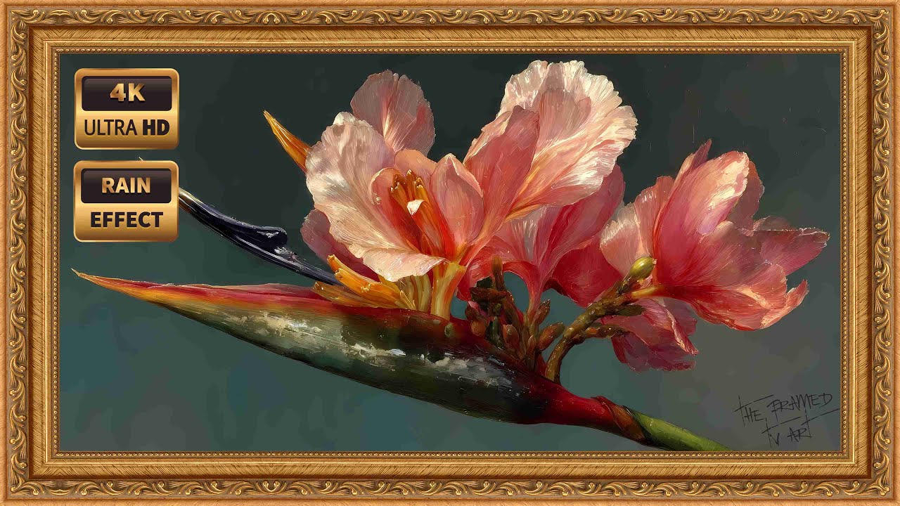 Frame TV Art Screensaver 4K | Framed Exotic Floral Oil Painting | Vintage Gold Frame Art | 3 Hours
