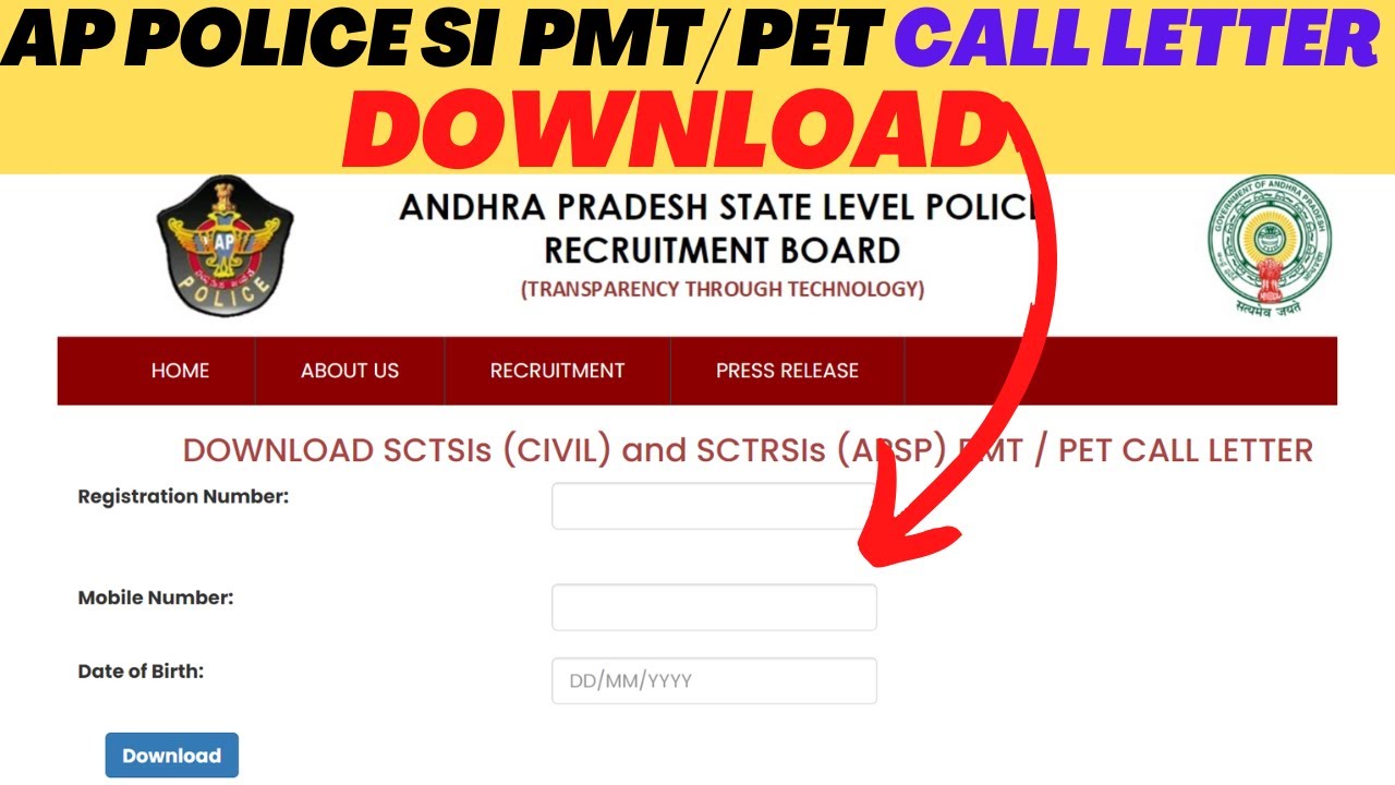 AP Police SI PMT PET Admit Card Download l AP Police SI PMT/ PET Call Letter Download