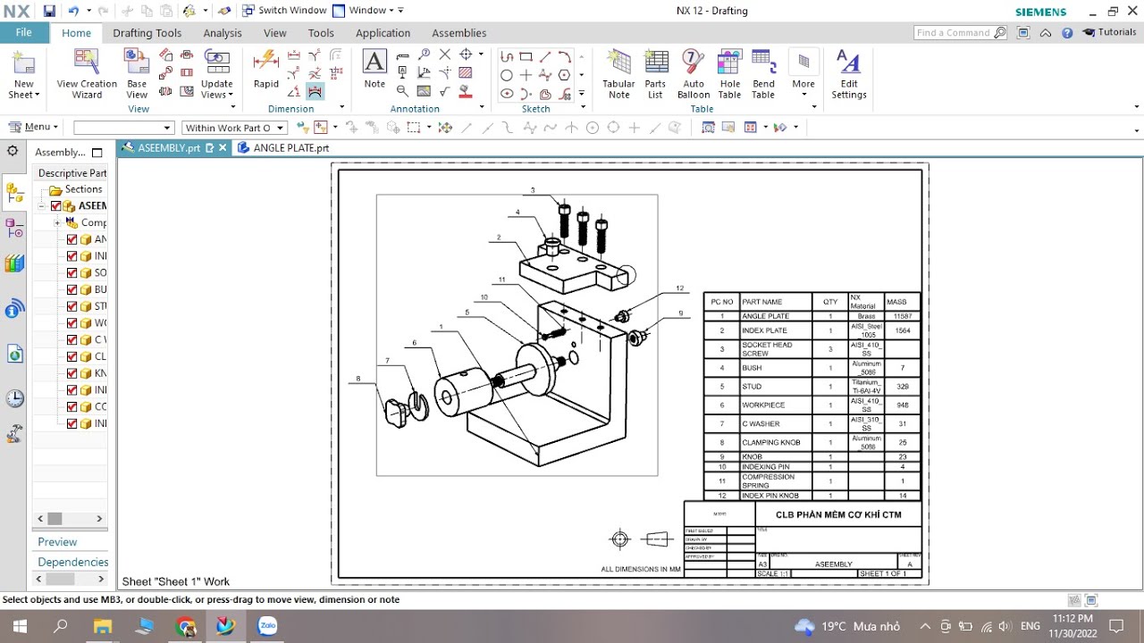 Tạo bản vẽ Bom Bill Vật Liệu , Khối Lượng Xuất Bảng Bom |Bomb Bill of Materials NX DRAWING # 8