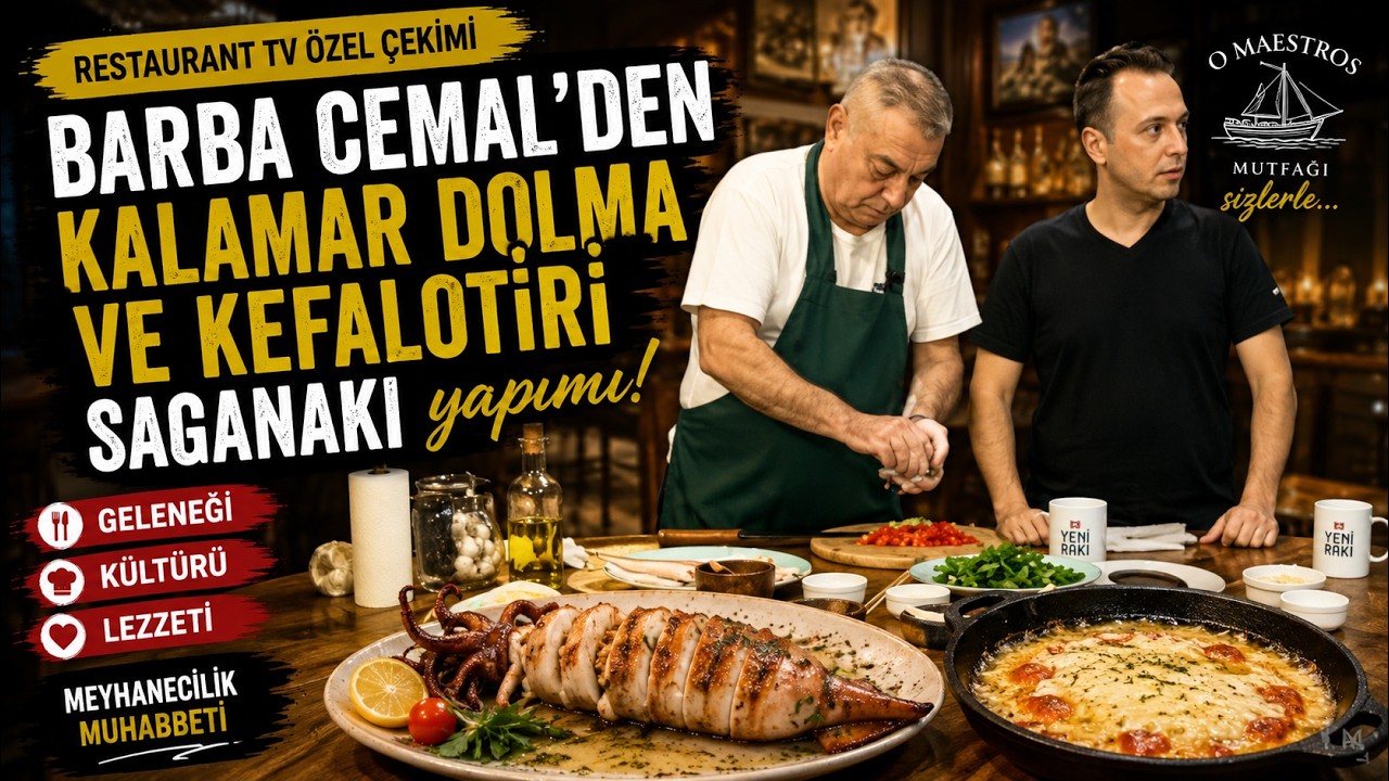 Barba Cemal’den kalamar dolma ve kefalotiri saganaki yapımı