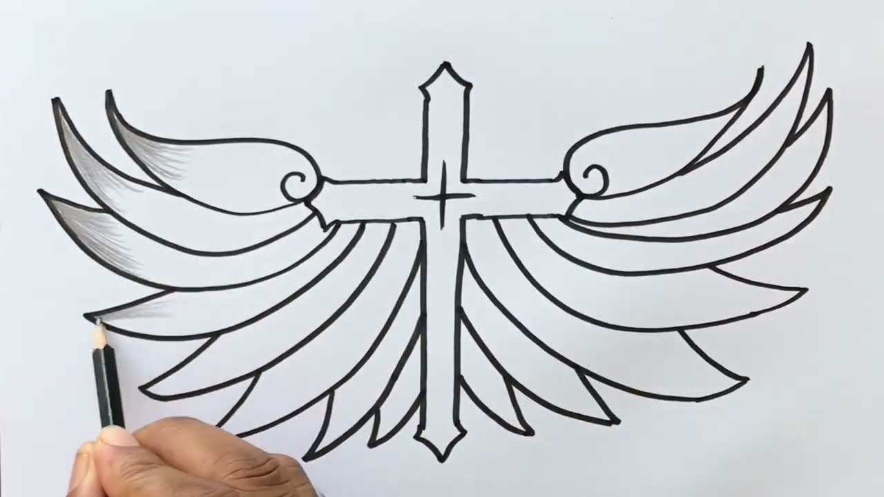 How to Draw Cross with Wings