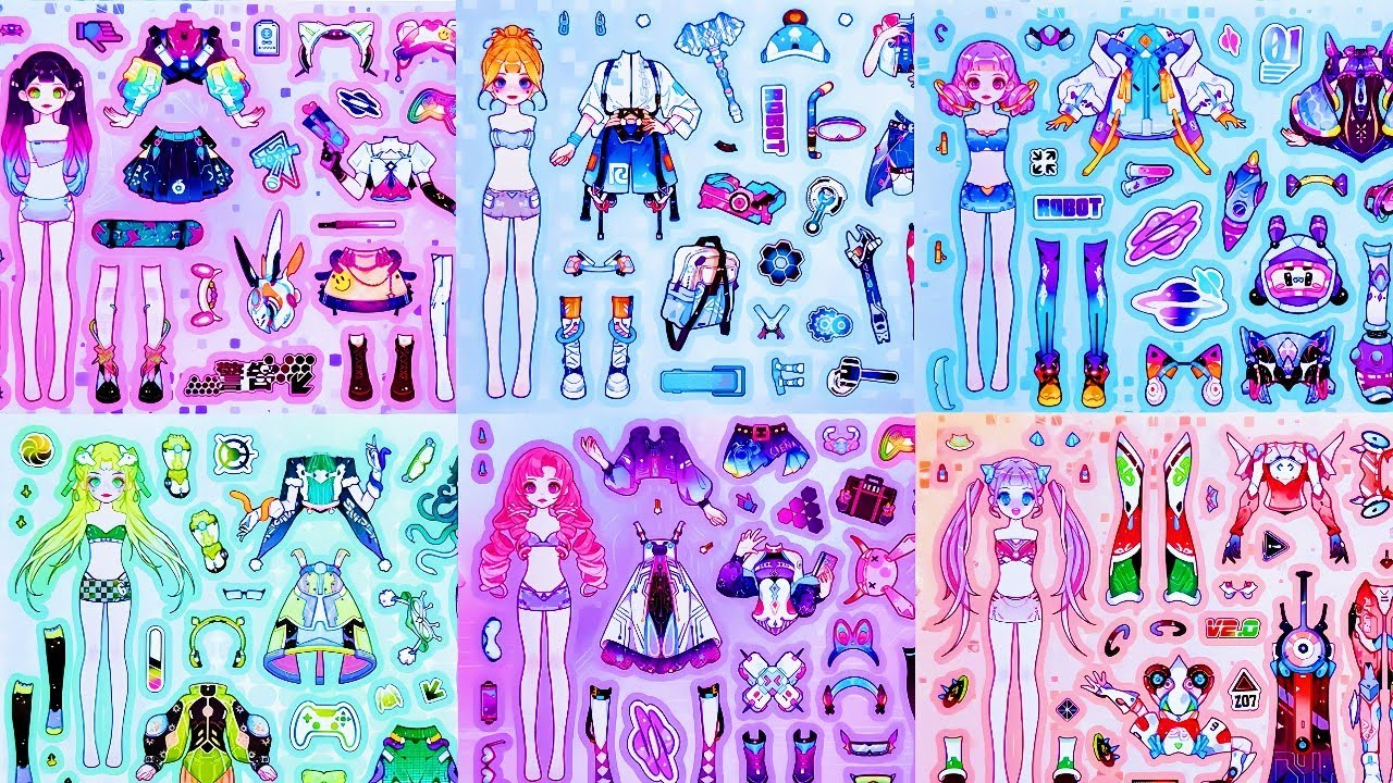 ✨ Mega Sticker Paper Doll Collection ✨ | 8 Anime Girl Dress-Up Sets #sticker #kawaii #paperdoll