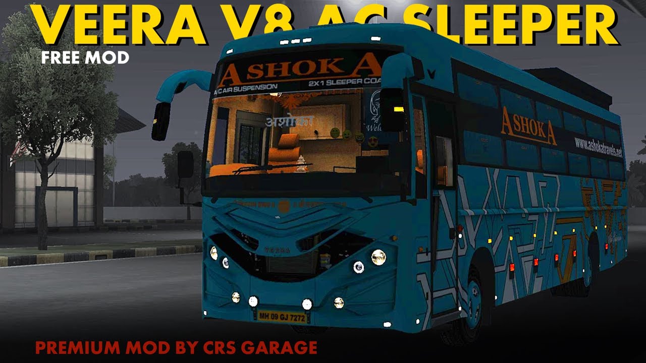 Released: First ever Veera v8 AC Sleeper with Washroom for BUSSID. No password. CRS Garage.
