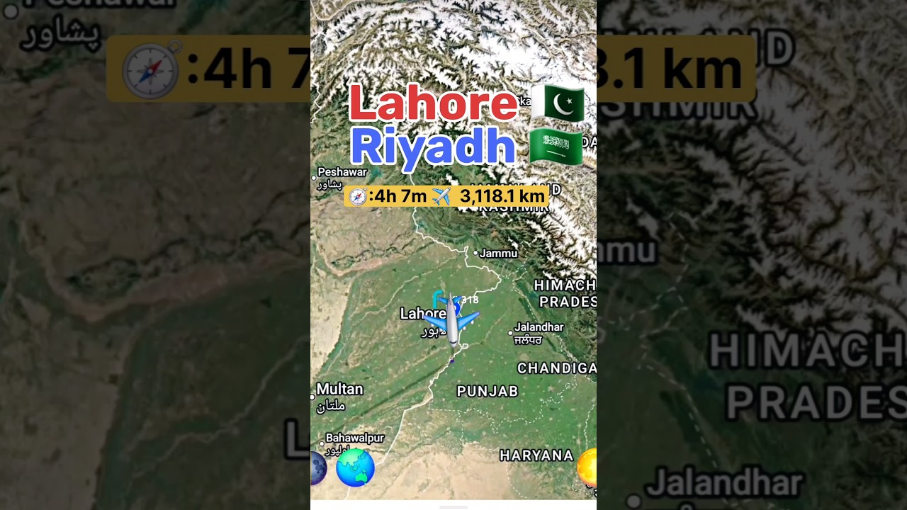 Lahore to Riyadh flight Route Pakistan 🇵🇰 Saudi Arabia 🇸🇦✈️ #travel #flightpath #googleearth #flight