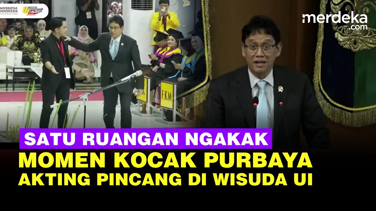 Momen Purbaya Kocak Akting Pincang di Wisuda UI, Satu Ruangan Nengok Terkejut