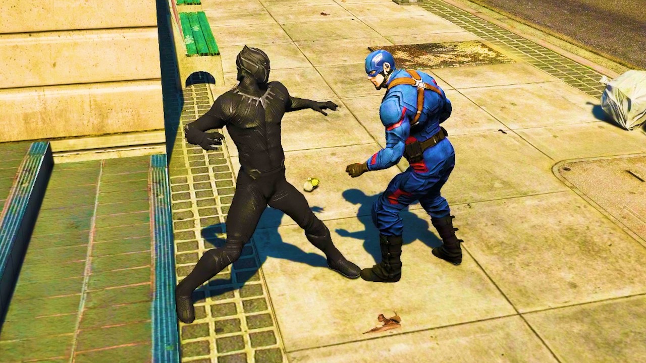 GTA 5 Ultimate Graphics Mod Black Panther VS Captain America Fight