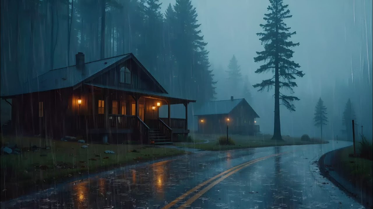 Quiet Rainy Evening at Forest Cabin | Cozy Roadside Ambience