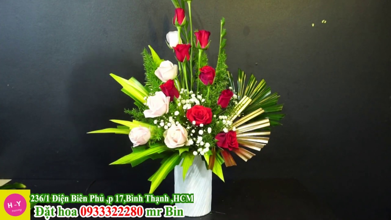 Cắm hoa nghệ thuật 166|Cắm nhanh bình hoa hồng để phòng khách