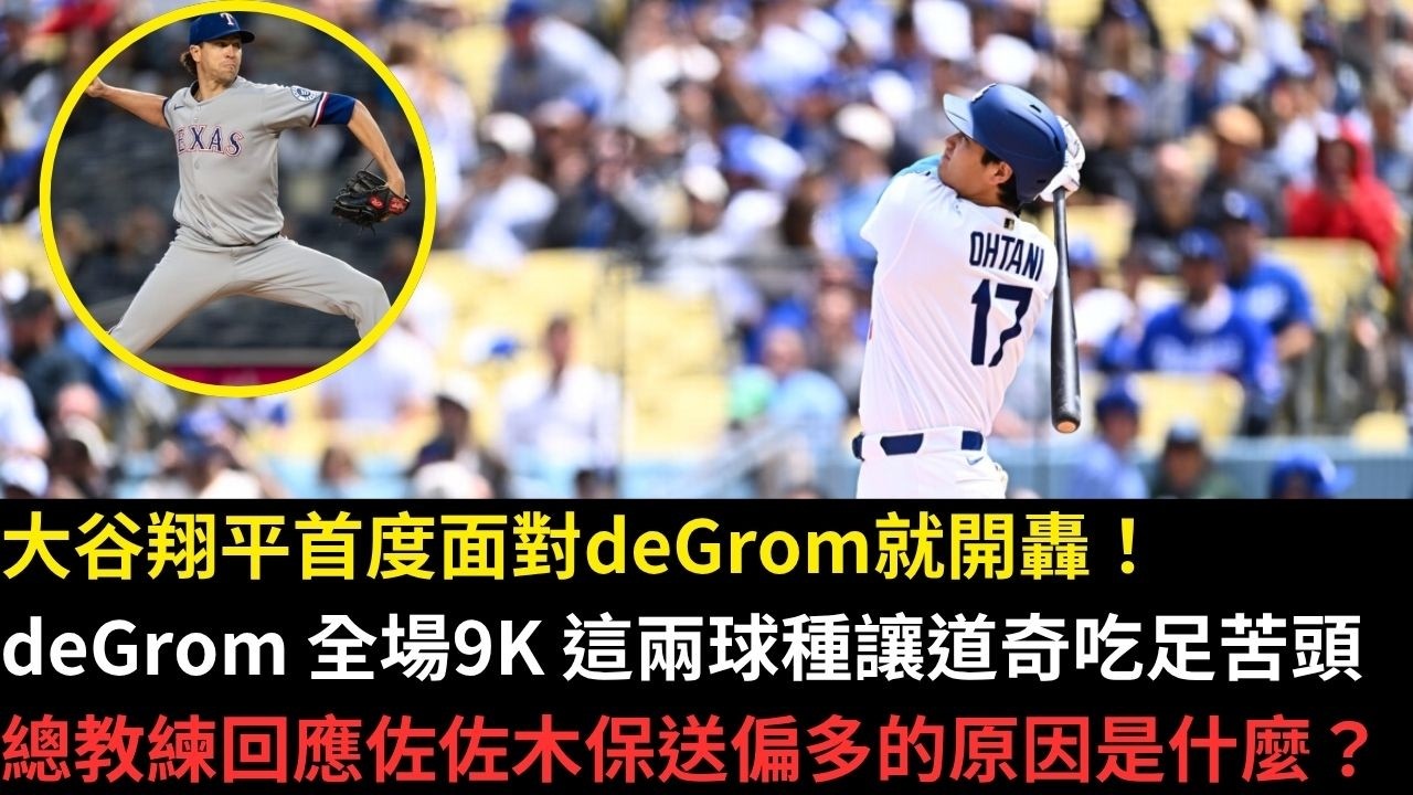 大谷翔平首度面對deGrom就開轟！deGrom 全場9K 這兩球種讓道奇吃足苦頭總教練回應佐佐木保送偏多的原因是什麼？