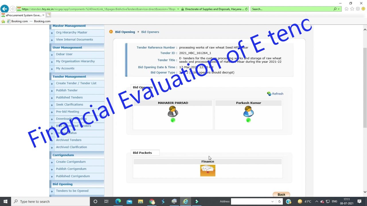 How to get open Financial Bid Opening Evaluation OF tender | financial bid evaluation