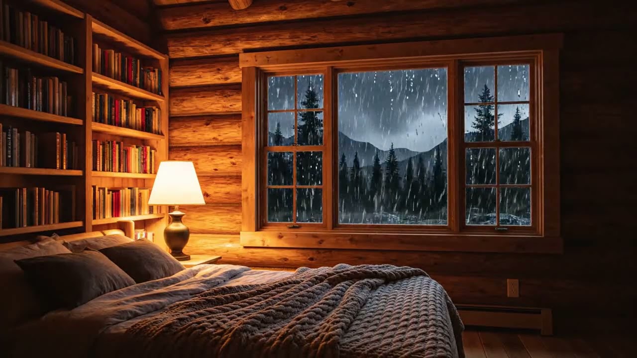 Cozy Cabin Rain Night ASMR | Relaxing Rain on Window & Warm Cabin Ambience for Deep Sleep