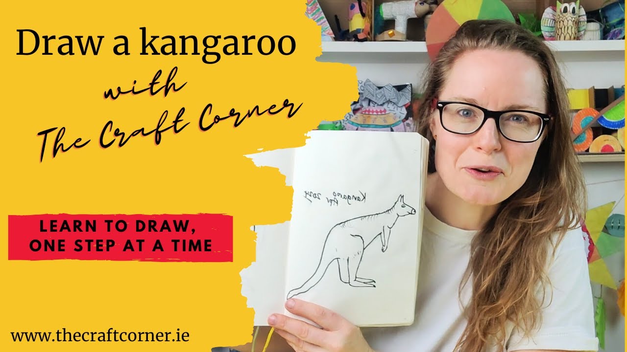 Come draw a kangaroo with me. A step by step drawing tutorial from The Craft Corner