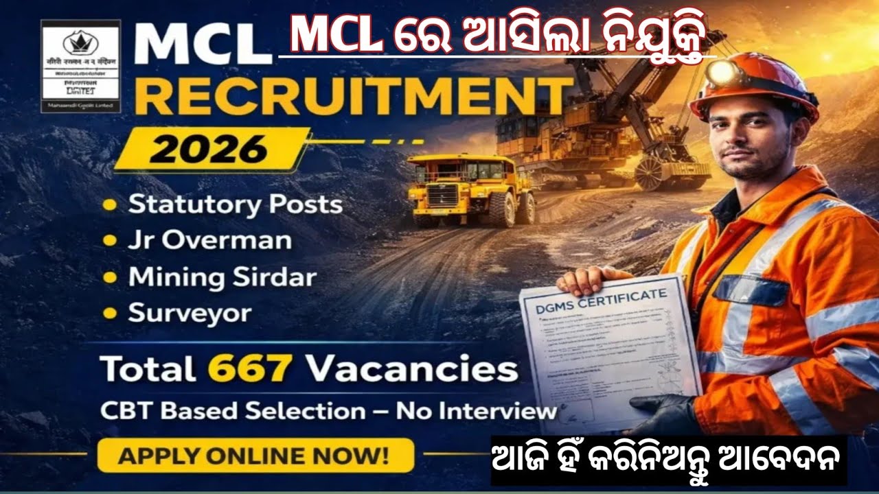 MCL Odisha New Recruitment 2026 | 10th/12th Pass Job | Salary ₹40,000 | Apply Online | Full Details