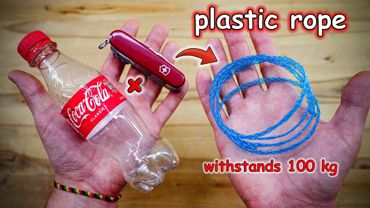 Transform plastic bottle into a strong braided survival rope with a Swiss Army Knife