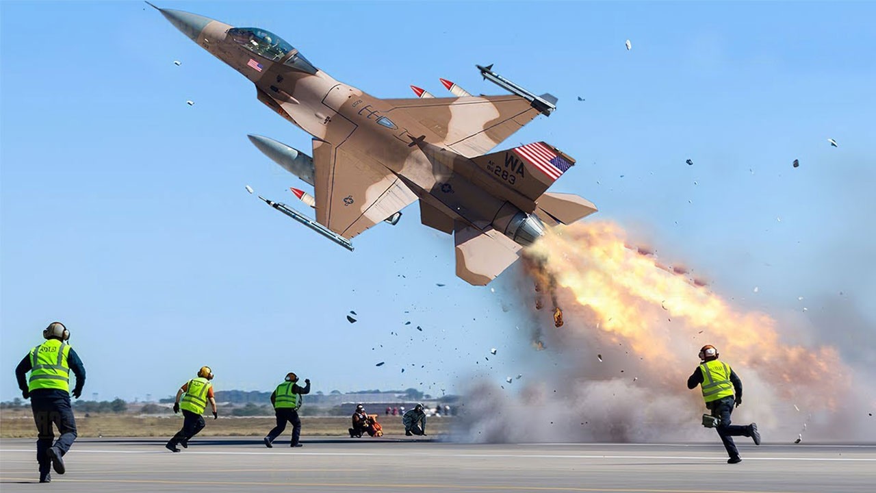 Иран в шоке! Женщина-пилот американского истребителя F16 взлетела на полной скорости в аварийной сит