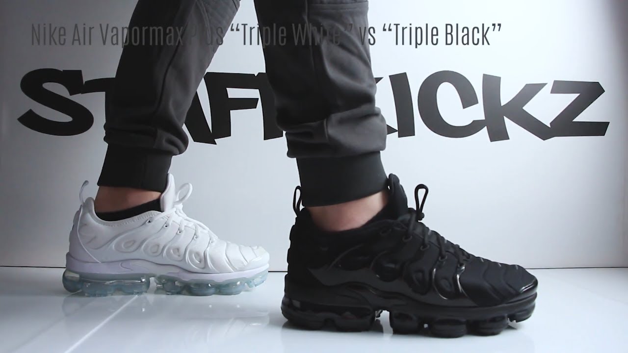 Nike Air Vapormax Plus Triple White vs Triple Black - On Feet Comparison