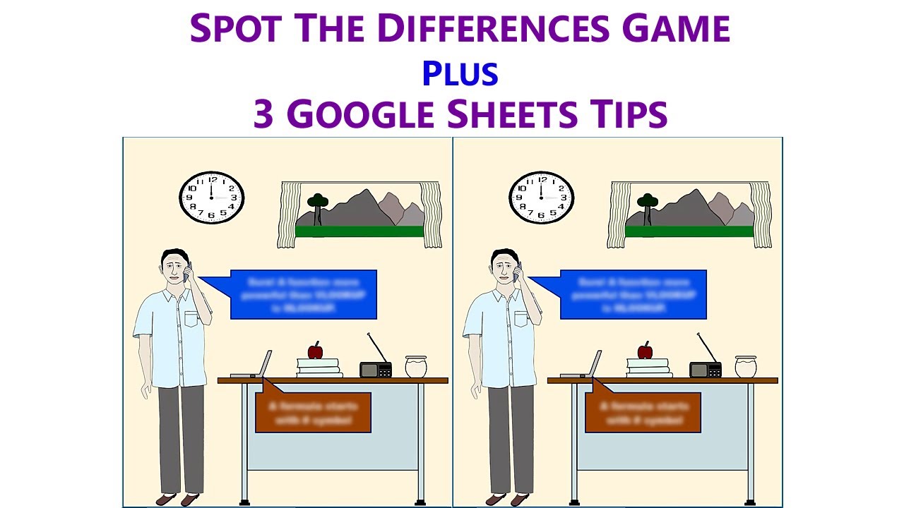 Spot the Differences Game | Google Sheets Tips | Formula Bar | SUM Function | Pre-Format | Cells