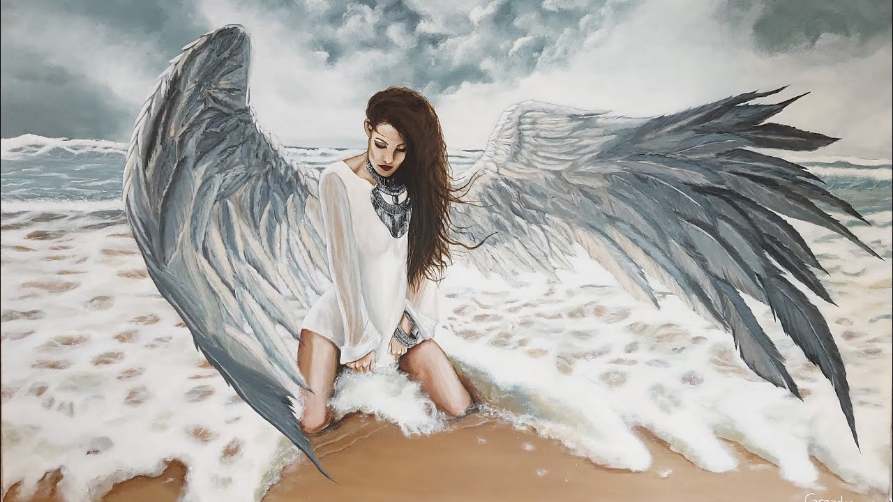 Painting angel on the beach with acrylics |Time-lapse video
