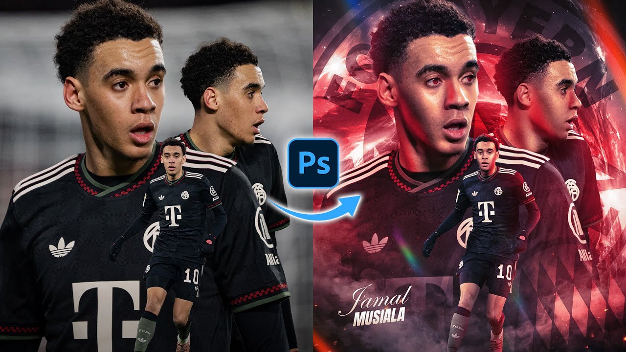 How to create a cool football poster design in Photoshop | Jamal Musiala - FC Bayern München