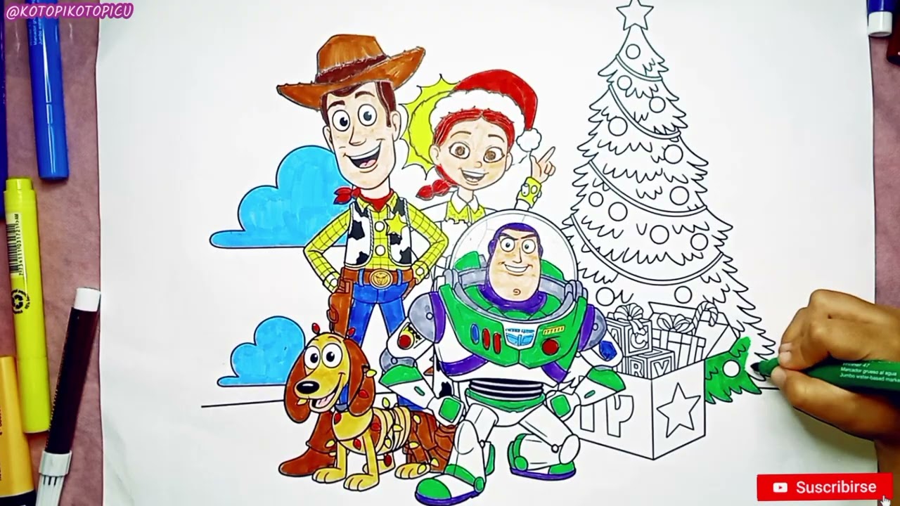 Toy Story celebra la Navidad 🎄✨ | Coloreando Woody y sus amigos frente al árbol navideño #toystory 