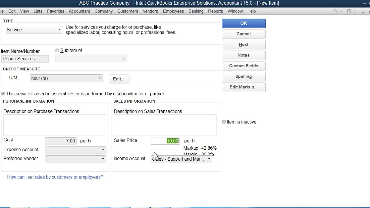 12. Creating Service Item in Quickbooks