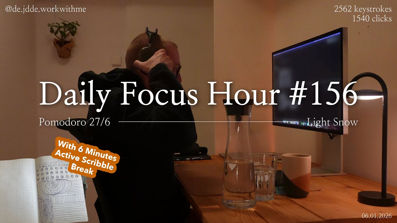 Daily Focus Hour | 2026-01-06T03:40:26 | Work With Me |Pomodoro 27/6| Snowy Ambience❄️ +Typing&Timer
