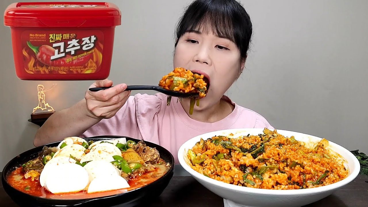 мукбанг, пряный, кимчи, бибимбап.