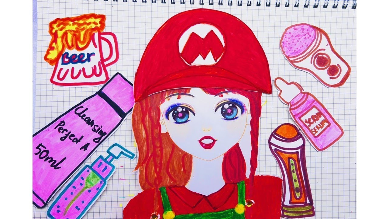 [PaperDIY] ASMR Makeup with Paper Cosmetics Style Mario #mario #papercosmetics #paperdiy #asmr