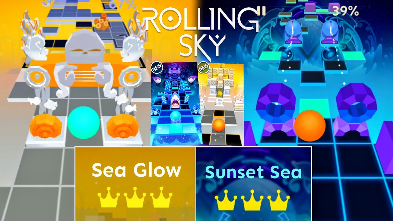 Rolling Sky Sea Glow, Sunset Sea (ReSkinned,Music Swaps)
