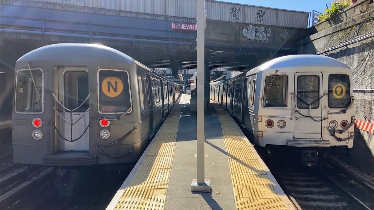 BMT Brighton Line: (N) Exp and (Q) Lcl Trains @ Newkirk Plaza (R46, R68, R68A, R160B)