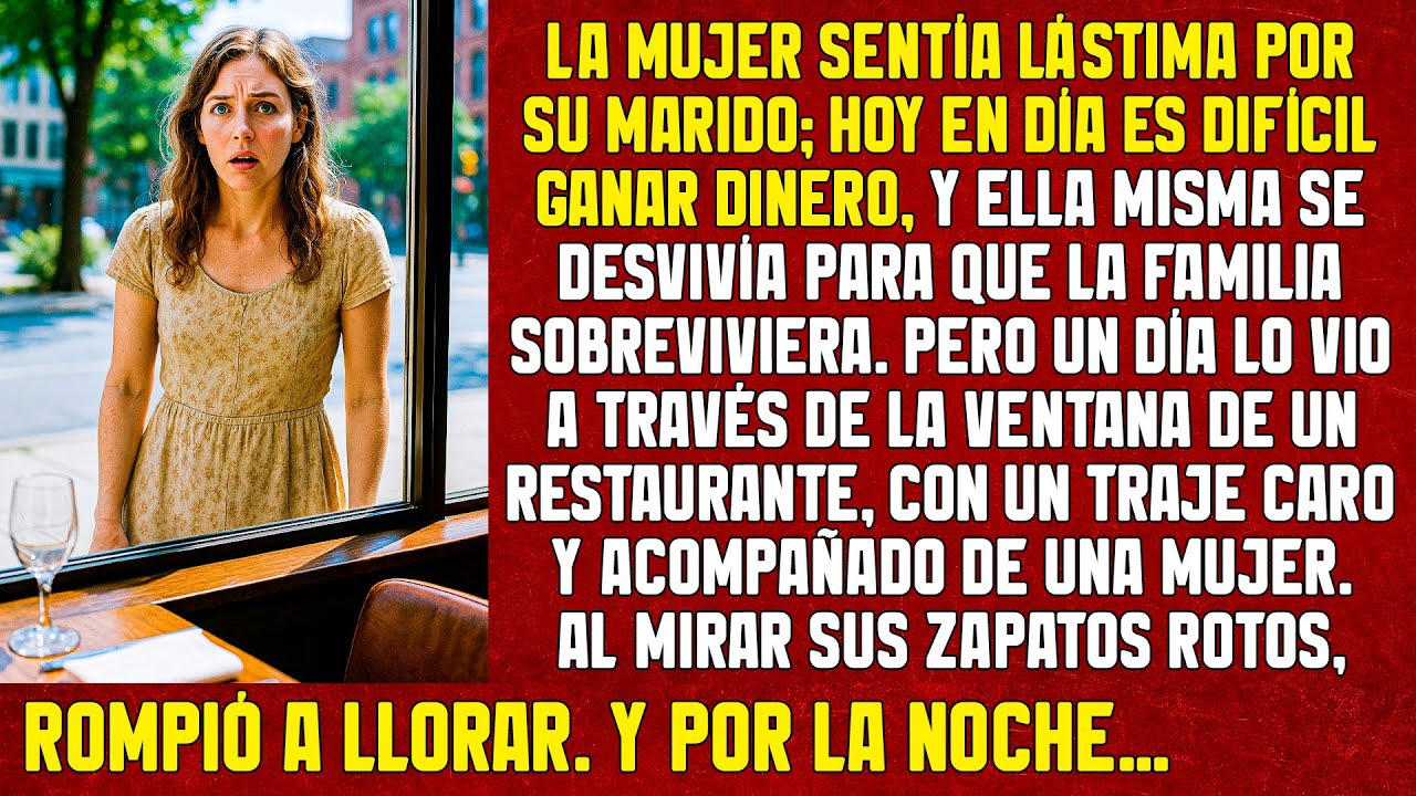 La mujer vio a su marido en la ventana de un restaurante con un traje caro y acompañado de una mujer