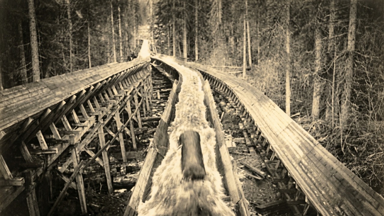 How Loggers Built 5-Mile Wooden Flumes Down Mountain Cliffs