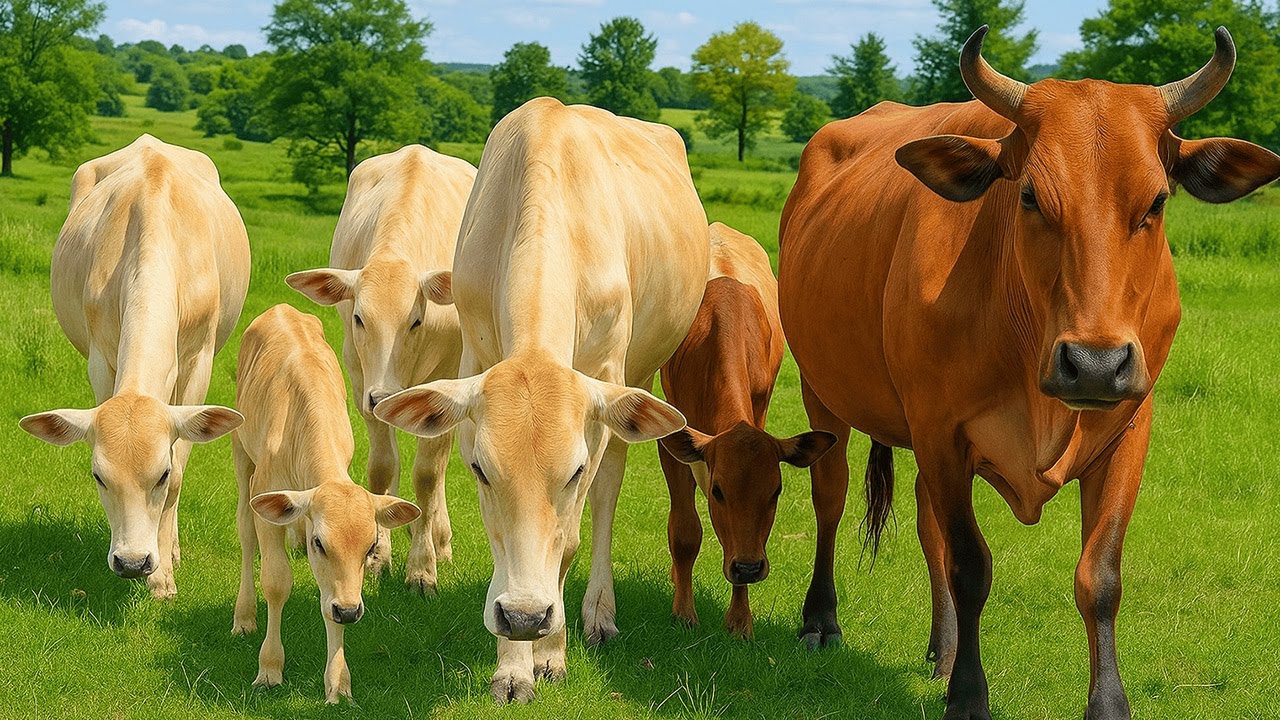 Puluhan Sapi Dipagi hari Berjalan Menuju padang rumput, Suara Sapi Moo, Kawanan Sapi lucu yang sehat