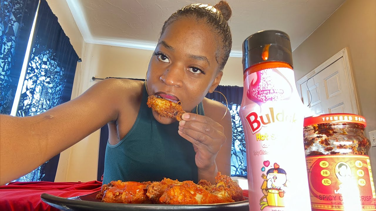 Crispy Spicy Fried Chicken Mukbang With Buldak Hot Sauce(Crunchy Eating Sounds)