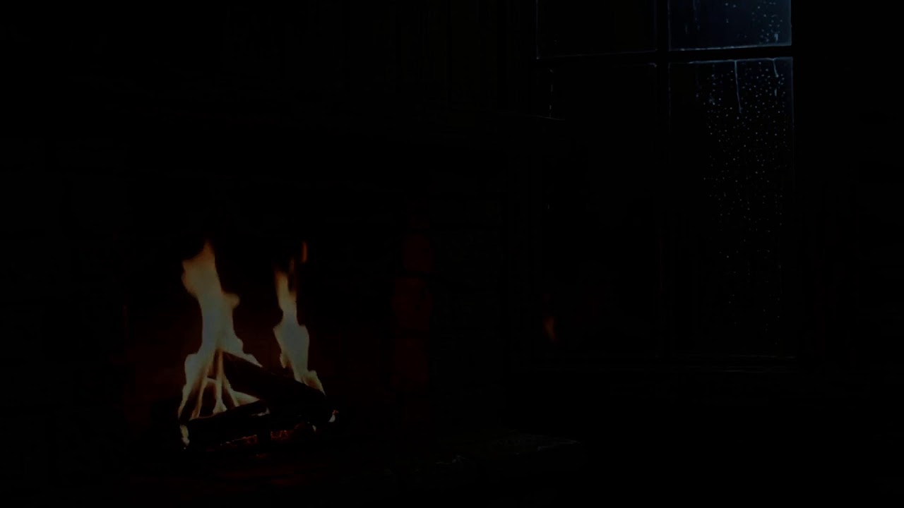 Midnight Rain on Window Sounds with Glowing Fireplace Sounds for Insomnia Relief