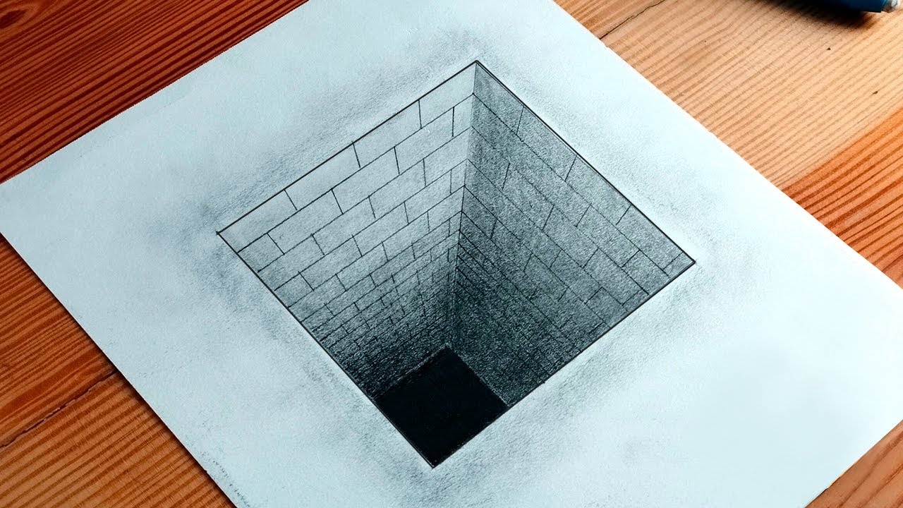 Como dibujar un pozo (hoyo) 3D muy f&aacute;cil || Ilusi&oacute;n &oacute;ptica principiantes