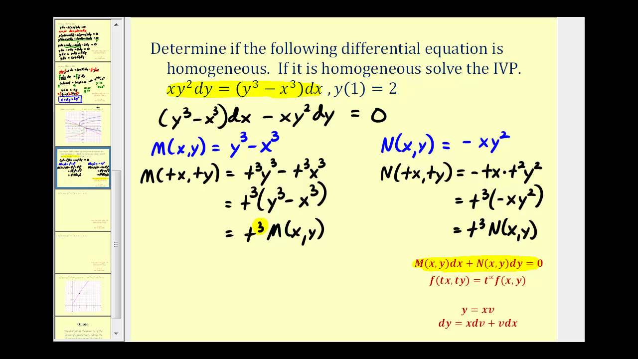 Solve a First-Order Homogeneous Differential Equation in Differential Form - Part 3