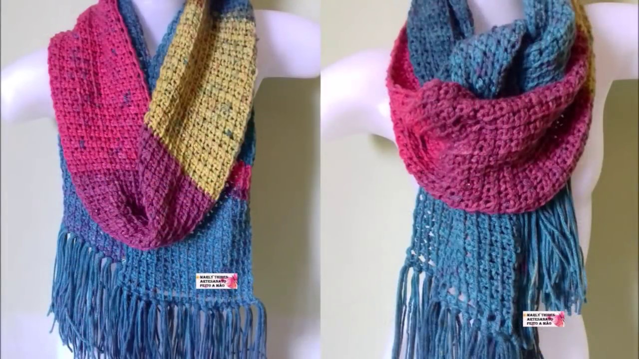 CACHECOL CROCHÊ TUNISIANO PONTO GRADE TUTORIAL MARLY THIBES