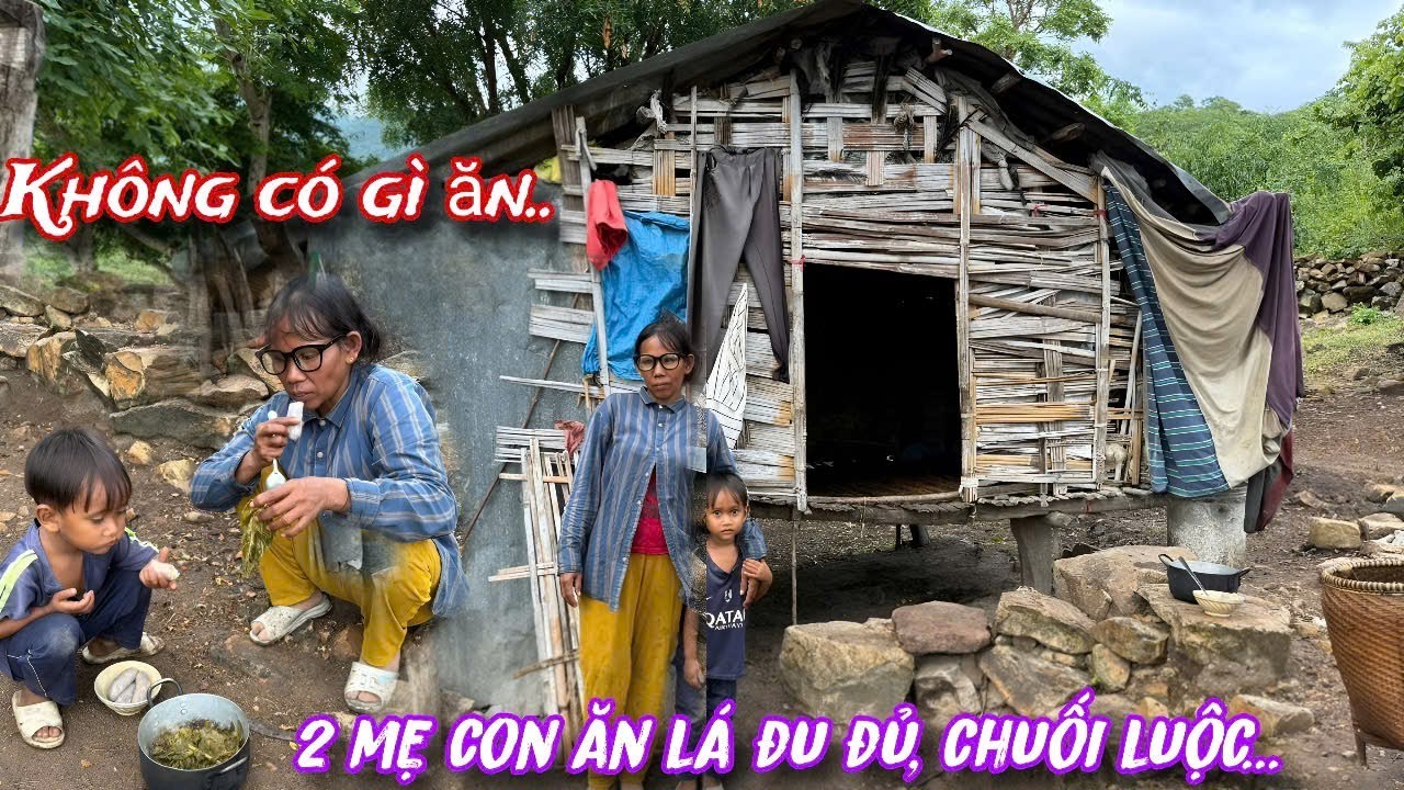 2 mẹ con sống trên núi cao không có gì ăn, ăn lá ĐU ĐỦ và CHUỐI LUỘC sống qua ngày../600