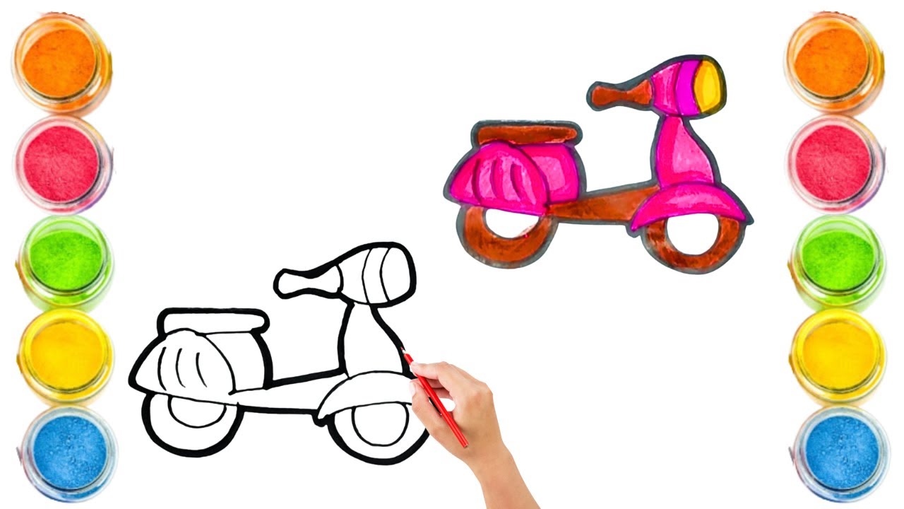 How To Draw cute Scooter Drawing, Painting & Coloring For Kids and Toddlers_ Child Art🌈🎨