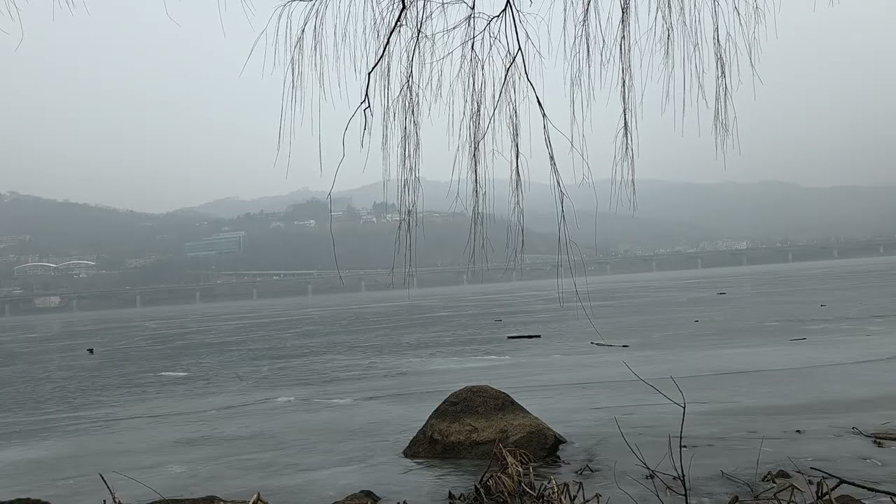Space out by iced river