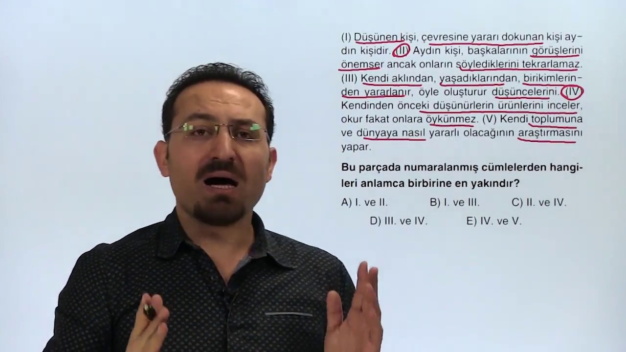 10. Yakın Anlamlı Cümleler İle İlgili Soru Çözüm Videosu