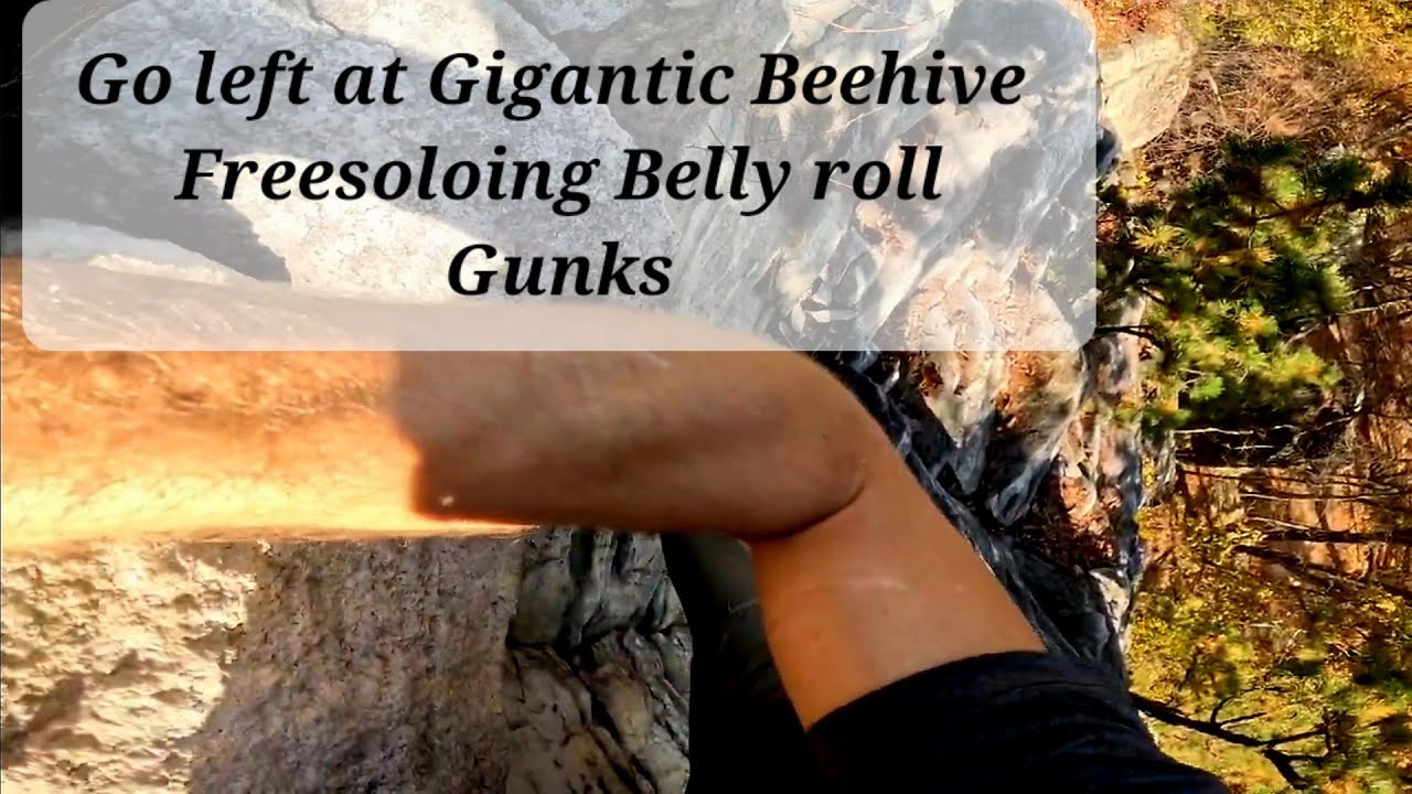 Freesoloing Belly Roll at the Gunks and avoiding a huge Beehive at the top!