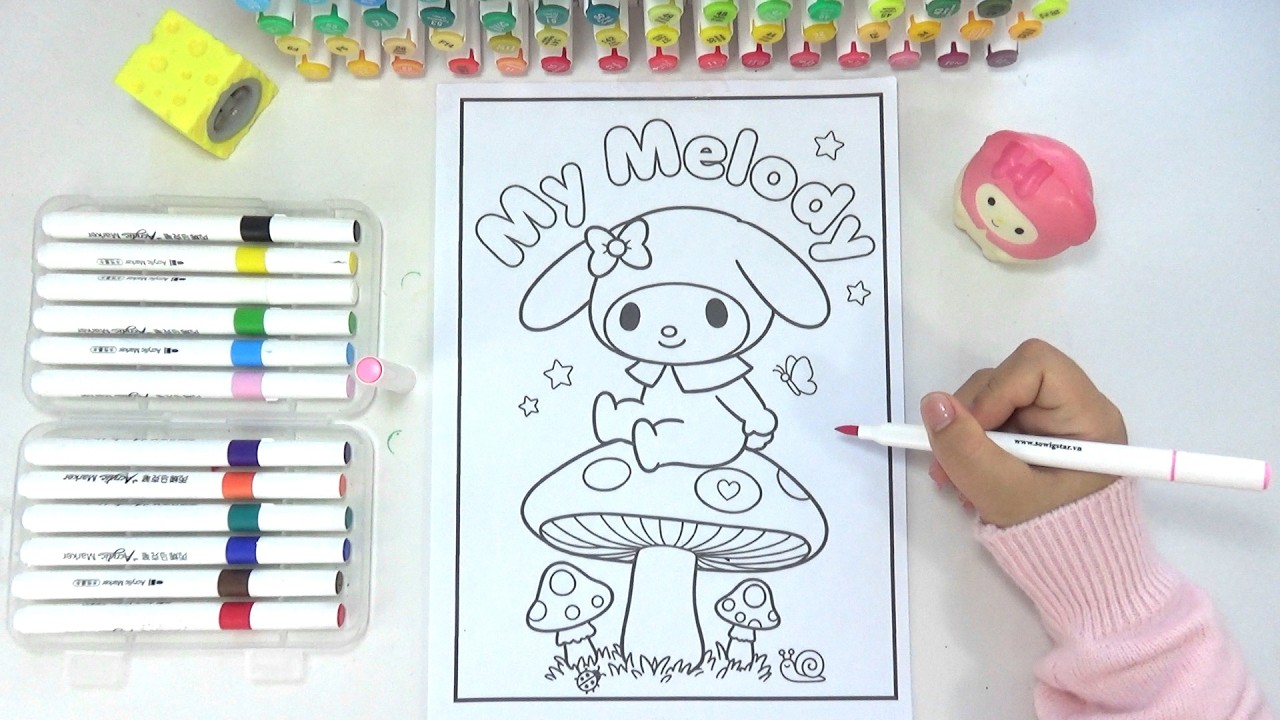 Coloring My Melody on a Mushroom 🍄Adorable My Melody Coloring Page for Sanrio Fans ✨
