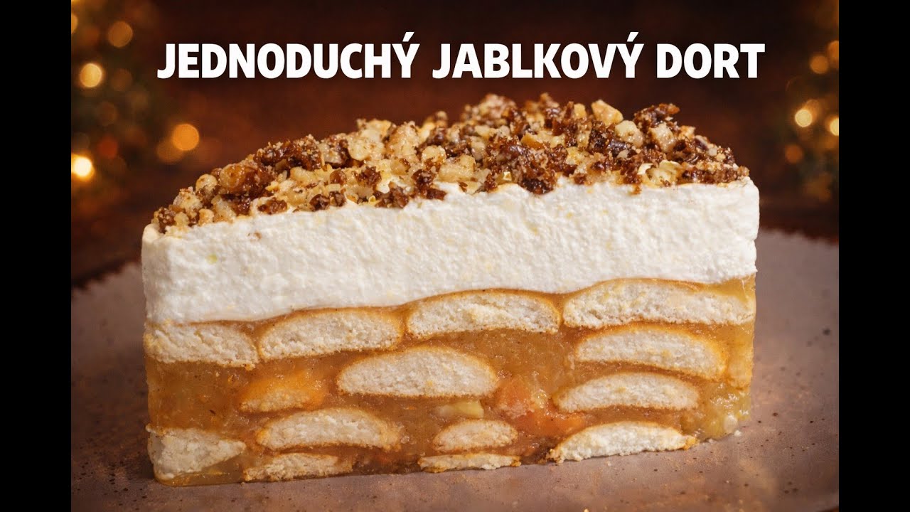 NEPEČENÝ JABLKOVÝ DORT SE ŠLEHAČKOU A OŘECHOVÝM GRILIÁŠEM | JEDNODUCHÝ RECEPT BEZ TROUBY